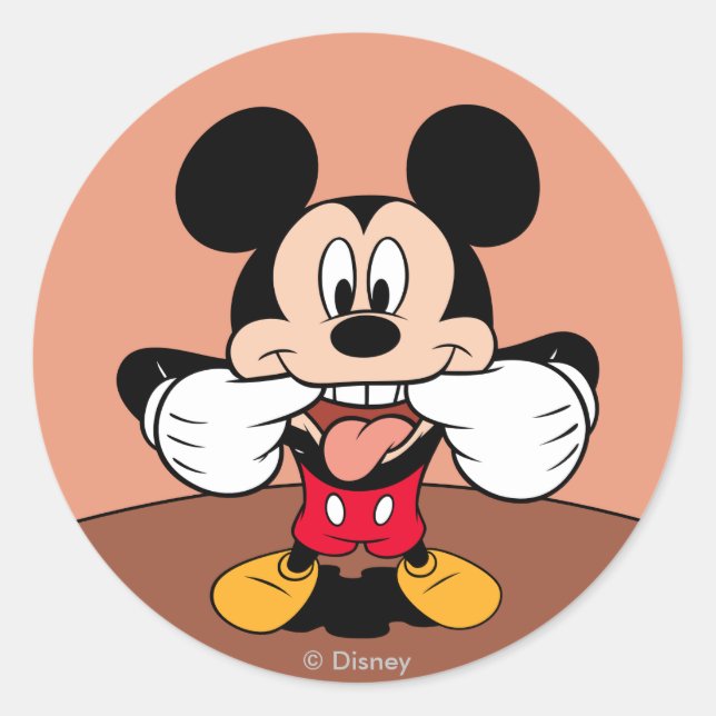 Modern Mickey | Sticking Out Tongue Classic Round Sticker (Front)
