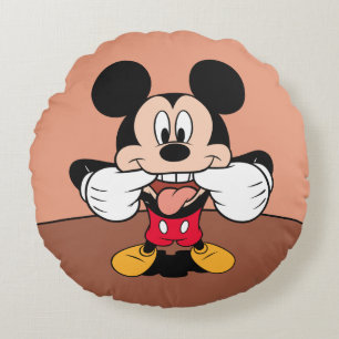 Modern Mickey   Sticking Out Tongue Round Pillow