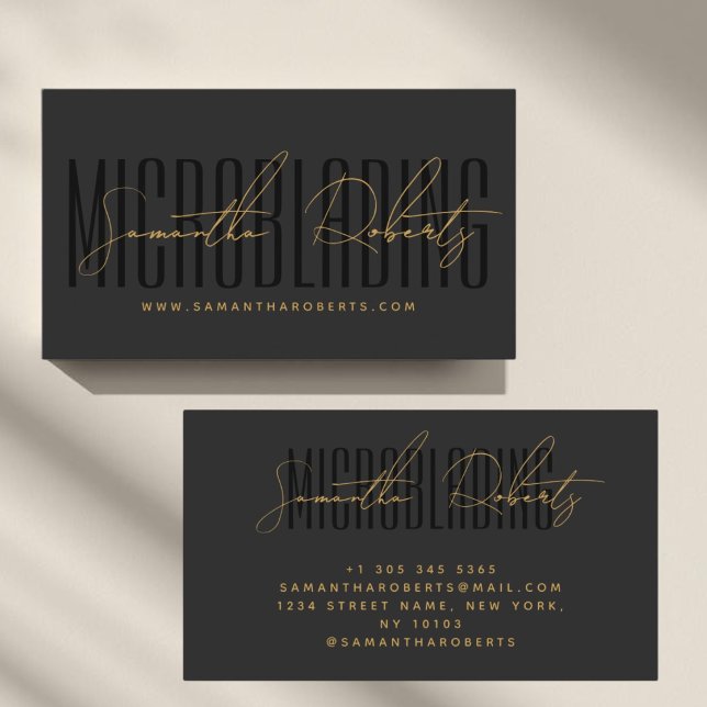 Modern microblading typography script grey black business card (Creator Uploaded)
