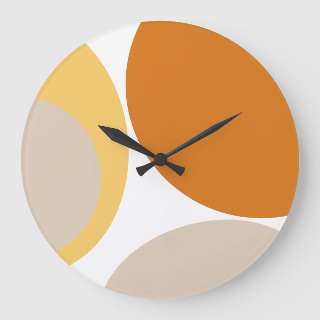 Modern Mid Century Abstract Mustard Rust Brown Large Clock (Front)