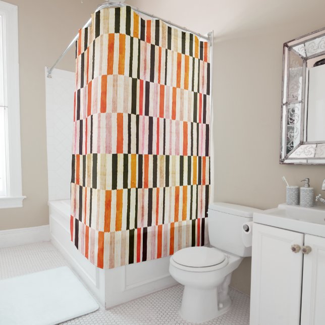 Modern Mid Century Abstract Orange Stripe Pattern (In Situ)