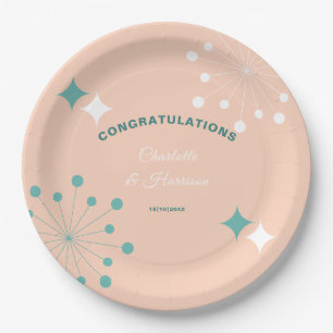 Modern Mid Century Atomic Starburst Wedding Round  Paper Plate