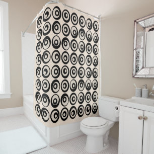 Modern Mid Century Black And Cream Circles Pattern