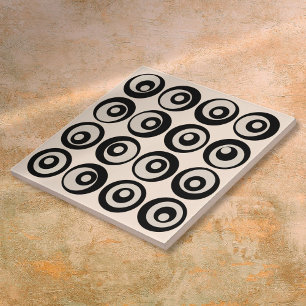 Modern Mid Century Black And Cream Circles Pattern Tile