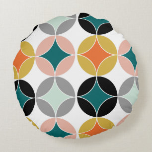 Modern Mid Century Circles Geometric Pattern Round Pillow