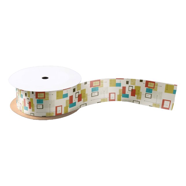 Modern Mid-Century colorfulgeometric pattern Satin Ribbon (Spool)