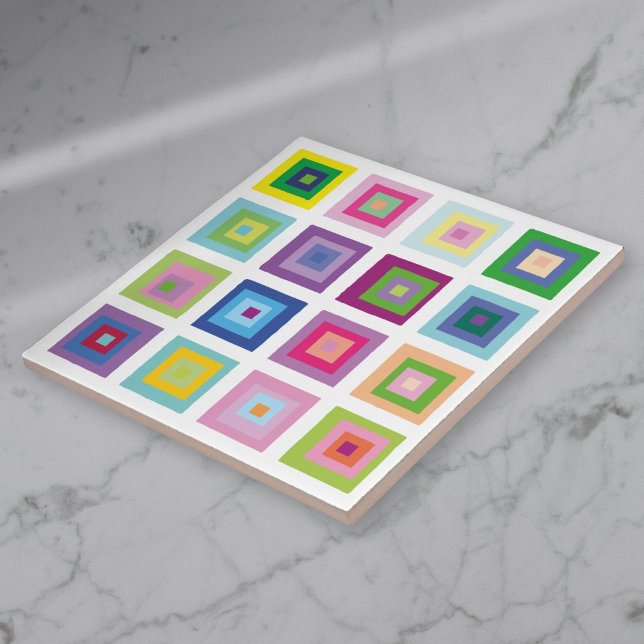 Modern Mid Century Colourful Squares Pattern Tile (Modern Mid Century Colorful Squares Pattern Ceramic Tile)