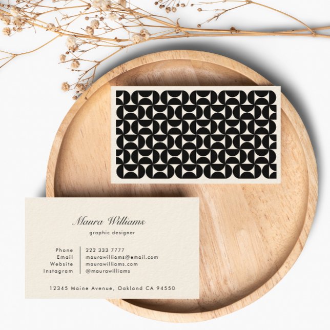 Modern Mid Century Geometric Abstract Black Shapes Business Card (Creator Uploaded)