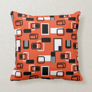 Modern Mid Century Geometric Orange Black Retro Throw Pillow