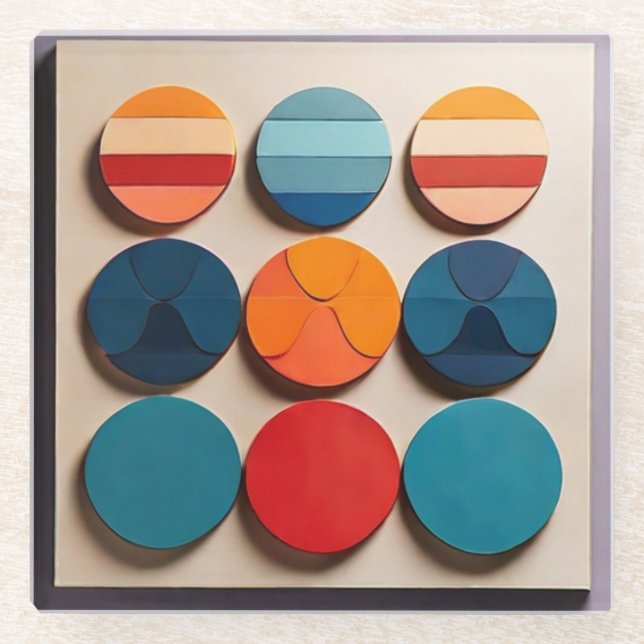 Modern Mid Century Geometric Pattern Glass Coaster (Front)