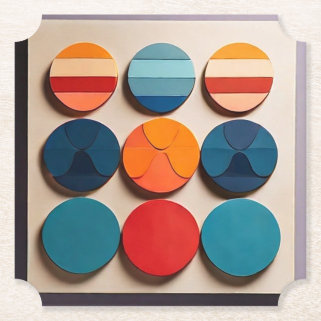 Modern Mid Century Geometric Pattern Paper Coaster (Front)