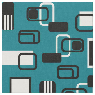 Modern Mid Century Geometric Teal Black Retro Fabric