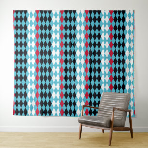 Modern Mid-Century mod retro diamonds Harlequin 2 Tapestry