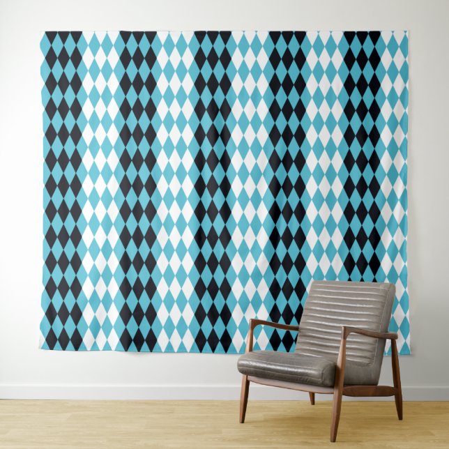 Modern Mid-Century mod retro diamonds Harlequin Tapestry (In Situ (Horizontal))