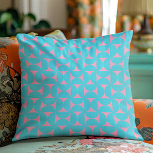 Modern Mid Century Peaceful Blue & Pink Shapes Throw Pillow