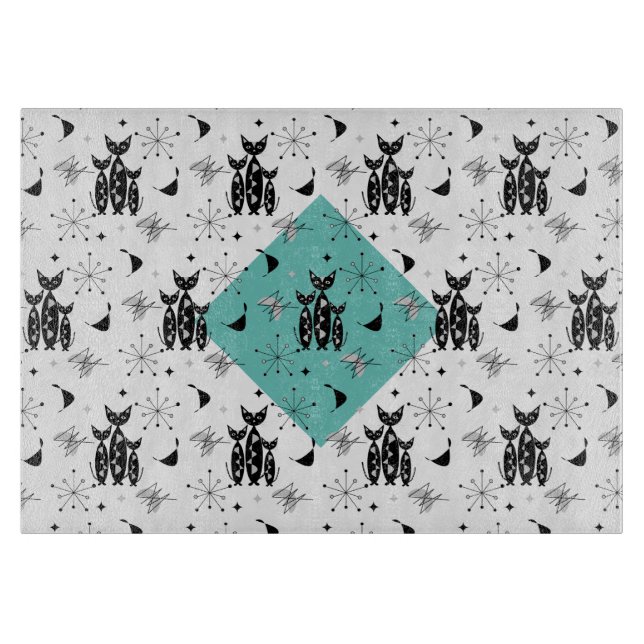 Modern Mid Century Retro Cats Cute Pattern Cutting Board (Front)