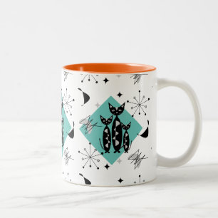 Modern Mid Century Retro Cats Cute Pattern Two-Tone Coffee Mug