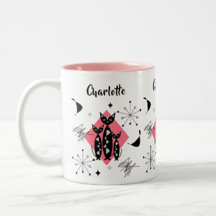 Modern Mid Century Retro Cats Cute Personalized Two-Tone Coffee Mug