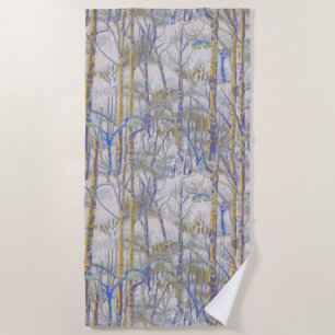 Modern Mid-Century Style Birch Forest Pattern Beach Towel