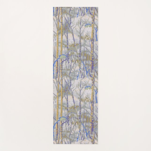 Modern Mid-Century Style Birch Forest Pattern Yoga Mat (Front)