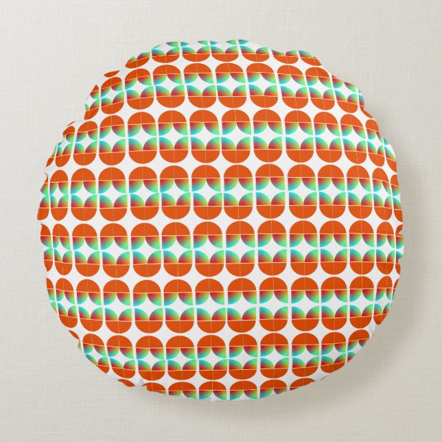 Modern Mid Century Style Fresh Orange Teal Print Round Pillow (Front)