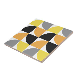 Modern Mid Century Yellow Grey Geometric Pattern Tile