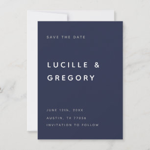 Modern Midnight Blue Editorial All Caps Save The Date