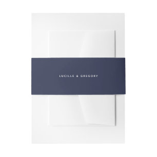  Modern Midnight Blue Editorial All Caps Wedding Invitation Belly Band