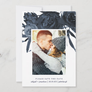 Modern Midnight Blue Floral Photo Save the Date
