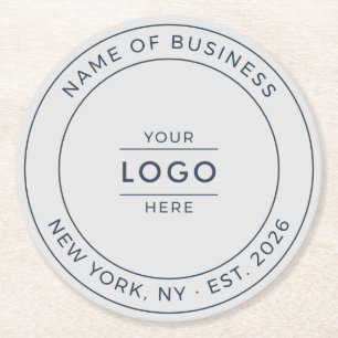 Modern Midnight Blue Grey Business Logo Est Year Round Paper Coaster
