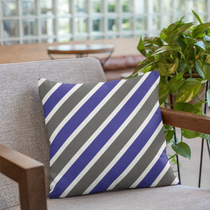 Modern Midnight Blue Grey Diagonal Stripes Throw Pillow