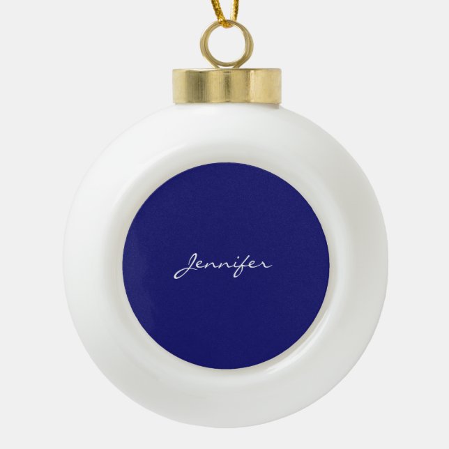 Modern Midnight Blue Plain Unique Ceramic Ball Christmas Ornament (Front)
