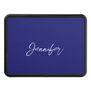 Modern Midnight Blue Plain Unique Handwriting Name Trailer Hitch Cover