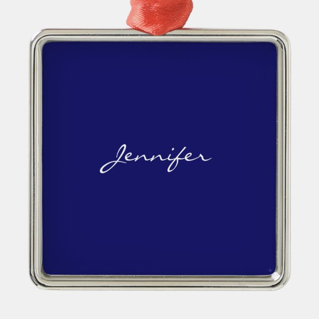 Modern Midnight Blue Plain Unique Metal Ornament (Front)