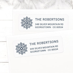 Modern Midnight Blue Snowflake Return Address
