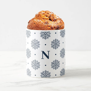 Modern Midnight Blue Snowflakes Monogram Winter Coffee Mug