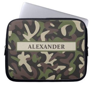 Modern Military Camouflage Green Brown Personalize Laptop Sleeve