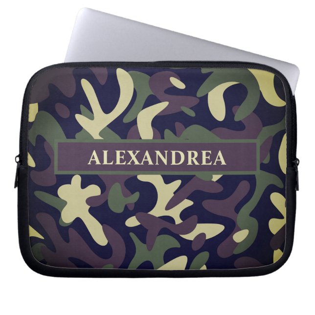 Modern Military Camouflage Green Camo Personalize Laptop Sleeve (Front)