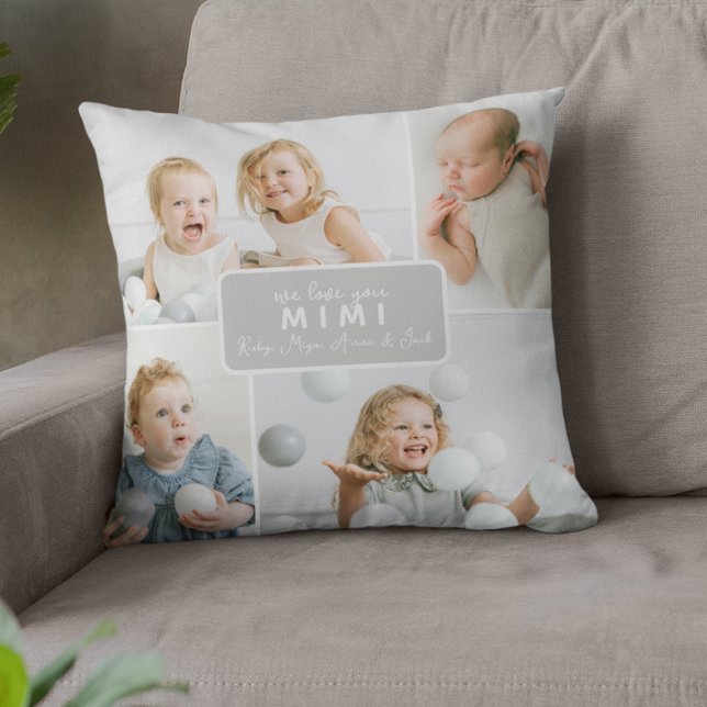 Modern Mimi 4 Photo Grey Throw Pillow (Creator Uploaded)