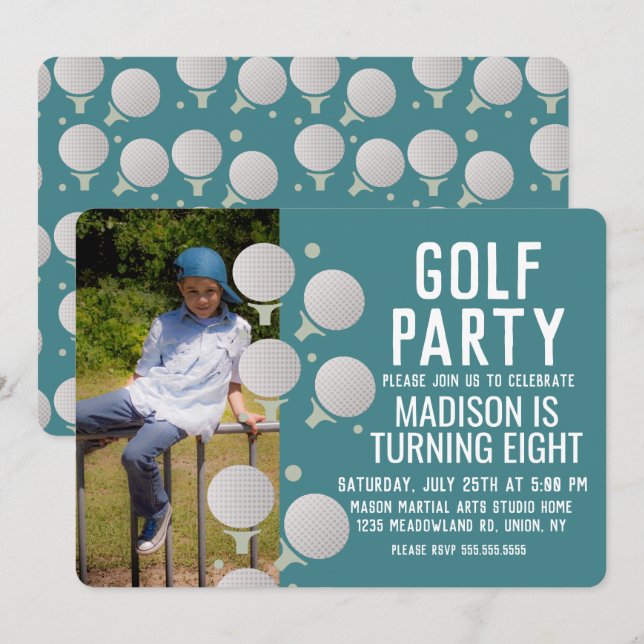 Modern Mini Golf Balls Birthday Party Photo Invitation (Front/Back)