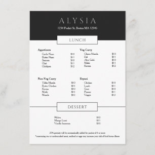 Modern Minialist Sophisticated Restaurant Menu