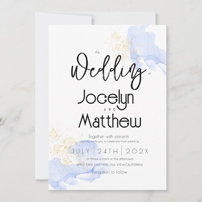 Modern Minim Ocean Watercolor Dusty Gold Wedding  Invitation (Front)