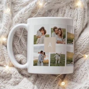 Modern Minimal 10-Photo Collage Couple Initials Coffee Mug