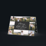 Modern minimal 11 photo new year black family holiday card<br><div class="desc">Merry Christmas. Modern minimal multi photo watercolor foliage script holiday card. Hand painted eucalyptus,  minimal foliage and modern rustic rattan wreath give this holiday card a luxurious feel. In classy sage green,  black,  green,  browns and greys. Year in review 11 photo design.</div>