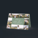 Modern minimal 11 photo new year sage green family holiday card<br><div class="desc">Merry Christmas. Modern minimal multi photo watercolor foliage script holiday card. Hand painted eucalyptus,  minimal foliage and modern rustic rattan wreath give this holiday card a luxurious feel. In classy sage green,  black,  green,  browns and greys. Year in review 11 photo design.</div>