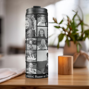 Modern Minimal 14 Photo Collage Black - White Text Thermal Tumbler