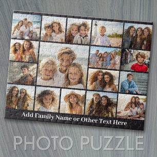 Modern Minimal 17 Photo Collage Gallery - Black Jigsaw Puzzle