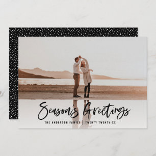 Modern minimal 1 photo black and white Christmas Holiday Card