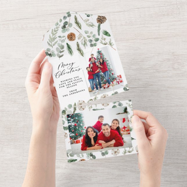 Modern minimal 1 photo Christmas elegant script Al All In One Invitation (Tearaway)