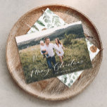 Modern minimal 1 photo Christmas elegant script Holiday Card<br><div class="desc">Modern minimal foliage wreath script holiday Christmas card. Hand painted eucalyptus,  minimal foliage and modern rustic traditional design give this holiday card a luxurious feel. In classy greens,  browns and grays.</div>